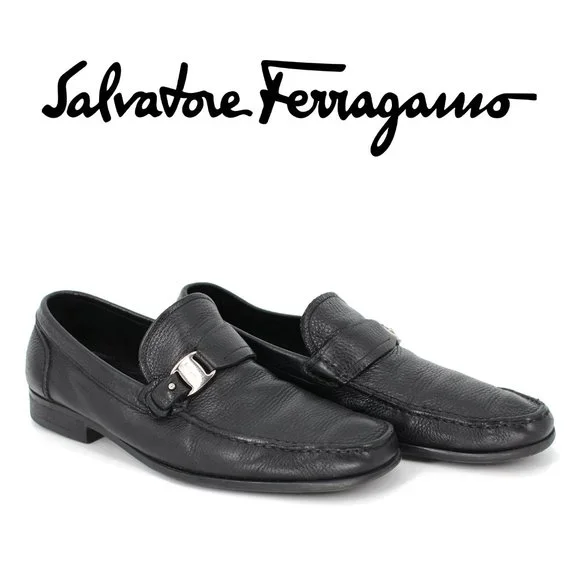 Salvatore FerragamoBlack Silver Slip On Loafers Moccasins Salvatore Ferragamo Black Leather Silver Gancini Bit  main image 3